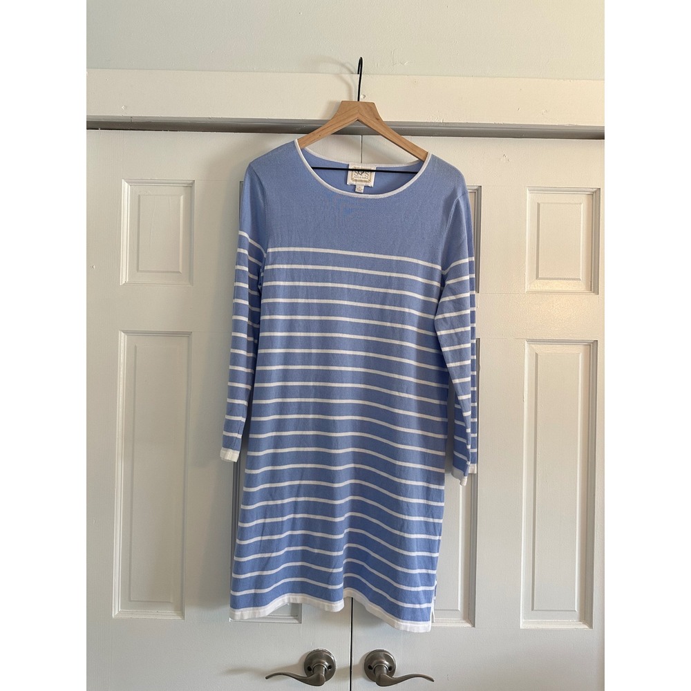 Sail to Sable Womens XL Blue White Striped Cotton Knit Long Sleeve Shift Dress